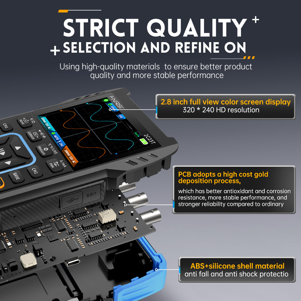 Fnirsi Digital Oscilloscope Handheld - 2C23T 3-in-1デジタルオシロスコープ 10MHzデュアルチャンネル ハンドヘルド型オシロスコープ マルチメーター 信号発生器