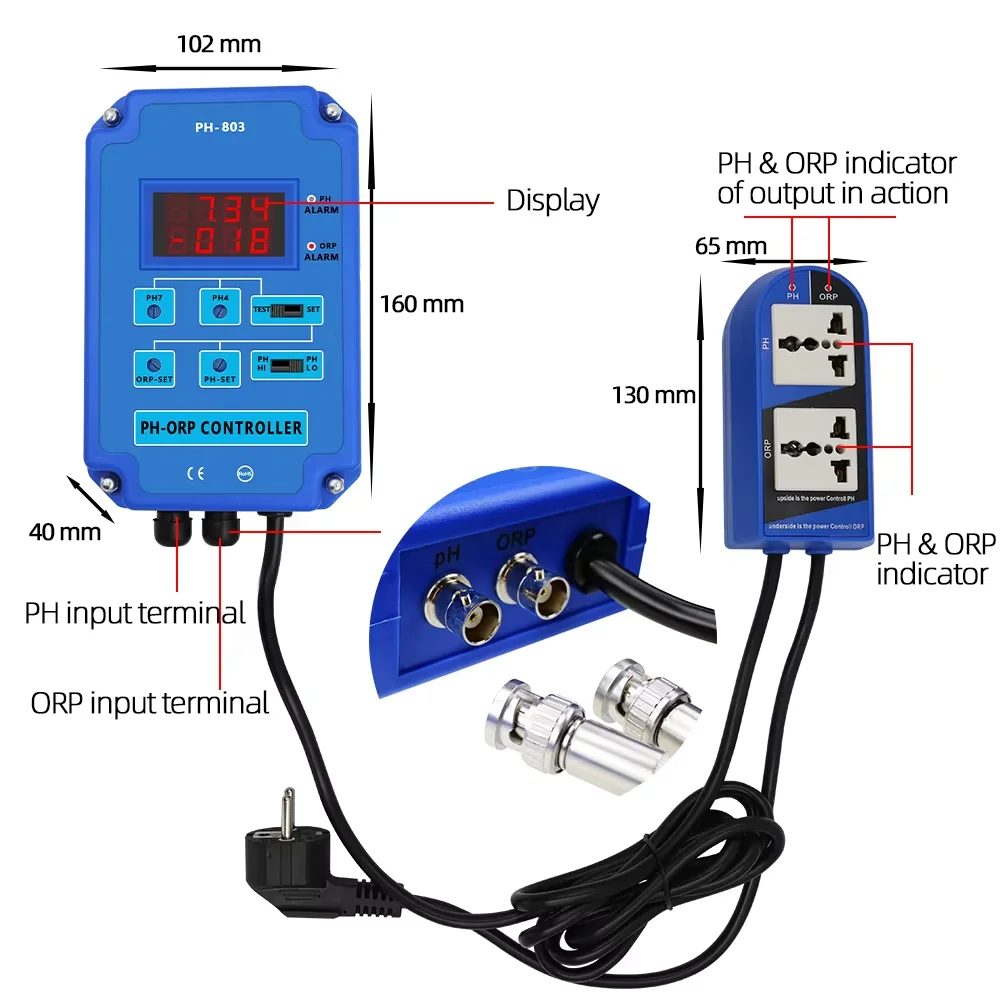 Ph Meter Digital Water Tester - デジタルpHコントローラー、pHメーター、水質検査器、酸度測定器。水槽やプール用。HI/LOモードを選択可能。PH-803。